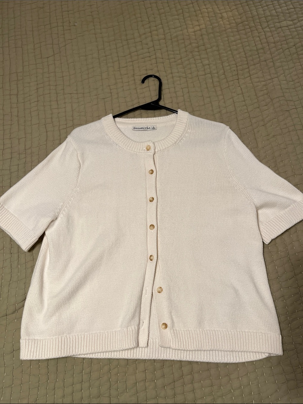 Abercrombie & Fitch Ivory Short-Sleeve Button Cardigan